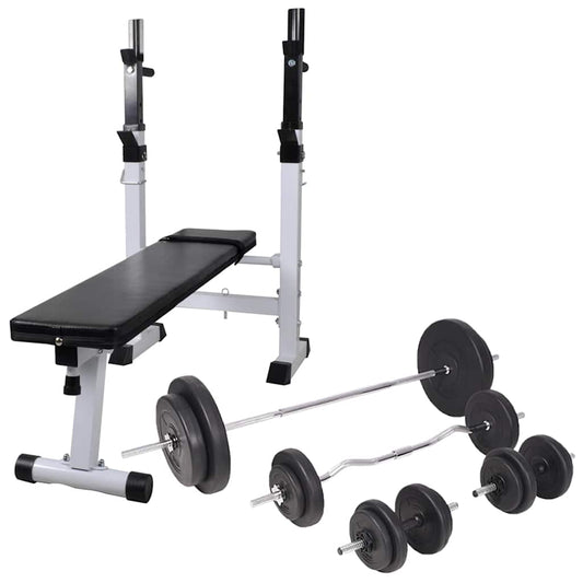 Trainingsbank met gewichtenrek en halterset 90 kg is nu te koop bij PeponiXL, paradijselijk wonen!