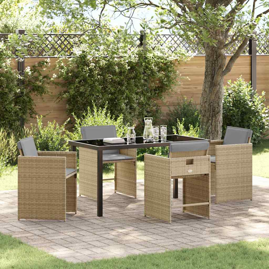 Tuin eettafelset met kussen 5 pcs Beige poly rattan is nu te koop bij PeponiXL, paradijselijk wonen!