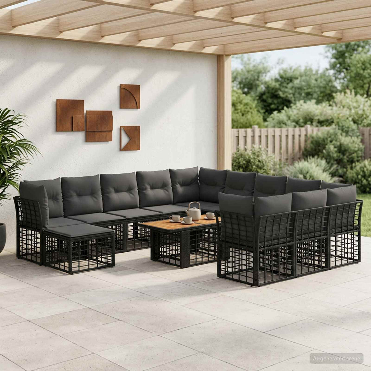 Tuinbankenset 13 st Zwart en Donkergrijs poly rattan is nu te koop bij PeponiXL, paradijselijk wonen!