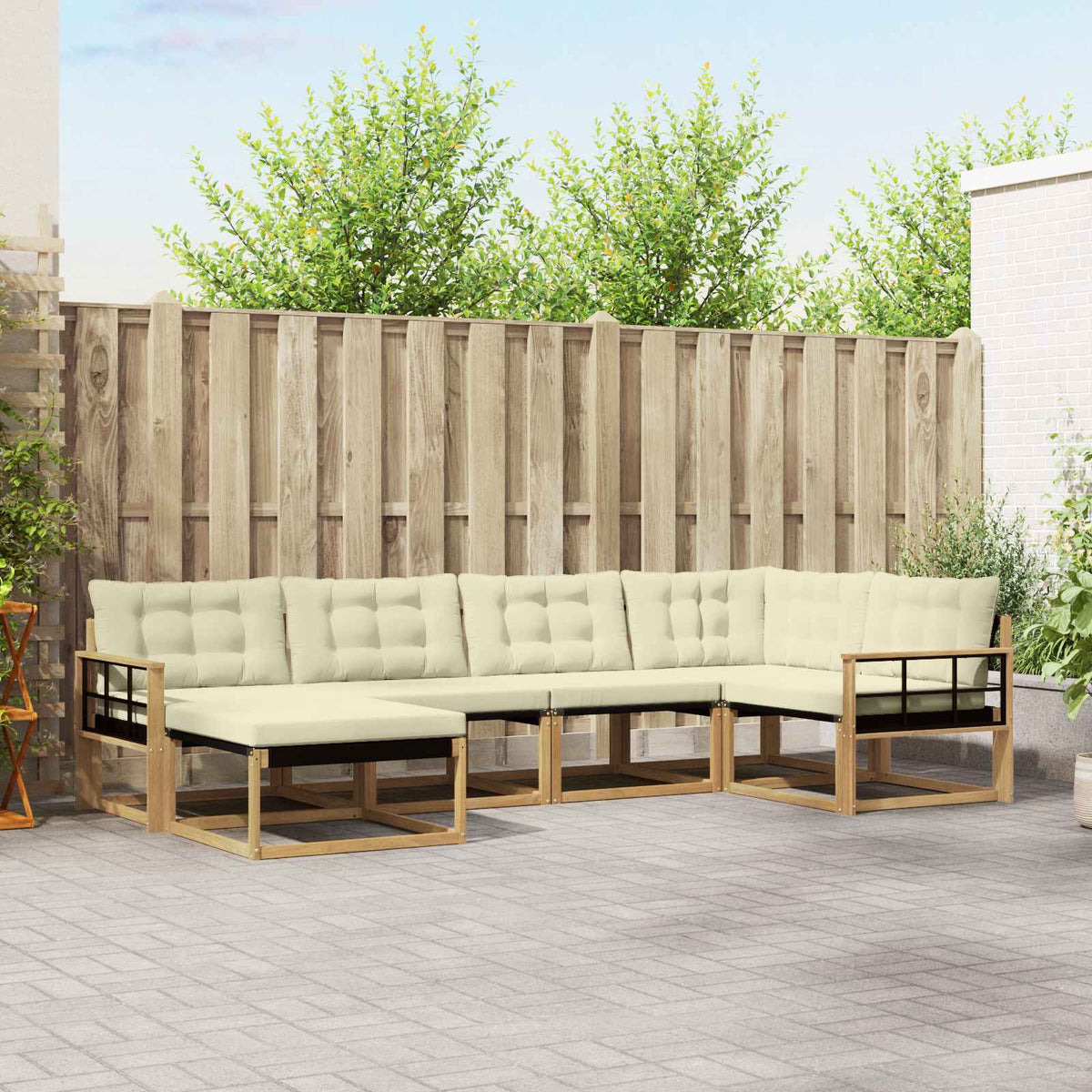 Buiten bankenset met kussen 6 pcs Wit en crèmekleurig is nu te koop bij PeponiXL, paradijselijk wonen!