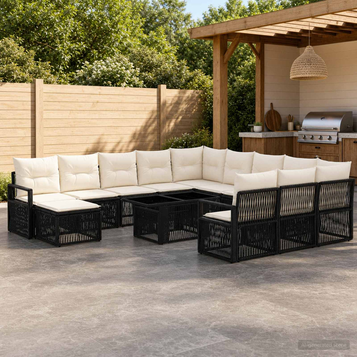 Tuinbankenset 13 st Zwart en Cream Wit poly rattan is nu te koop bij PeponiXL, paradijselijk wonen!
