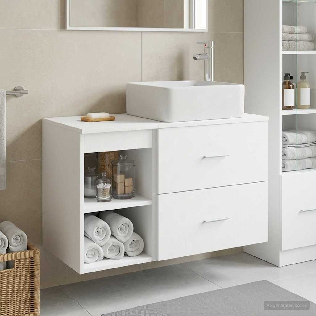 Badkamermeubelset 2 pcs Wit Bewerkt hout is nu te koop bij PeponiXL, paradijselijk wonen!