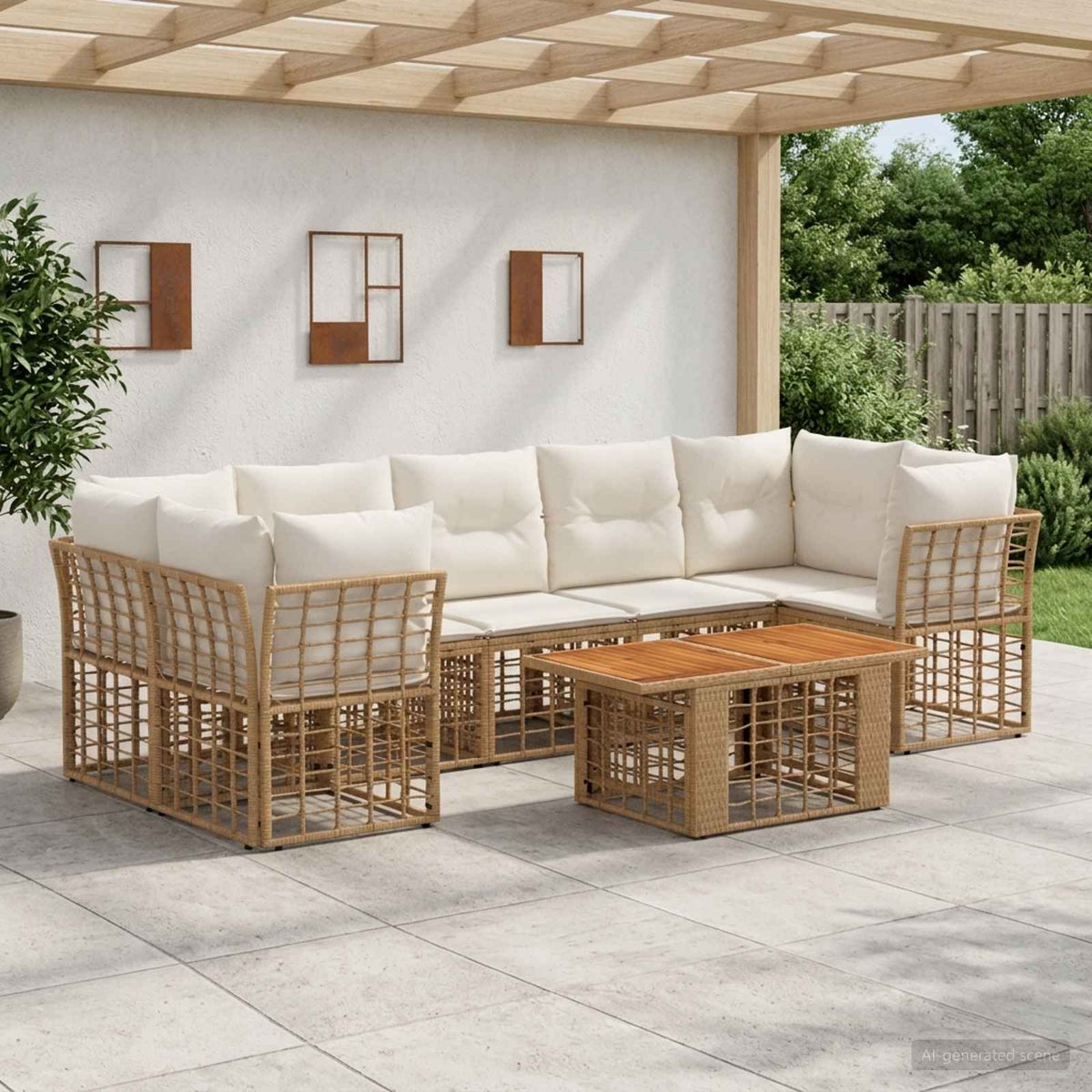 Tuinbankenset 8 st Natuurlijk en Crème Wit poly rattan is nu te koop bij PeponiXL, paradijselijk wonen!