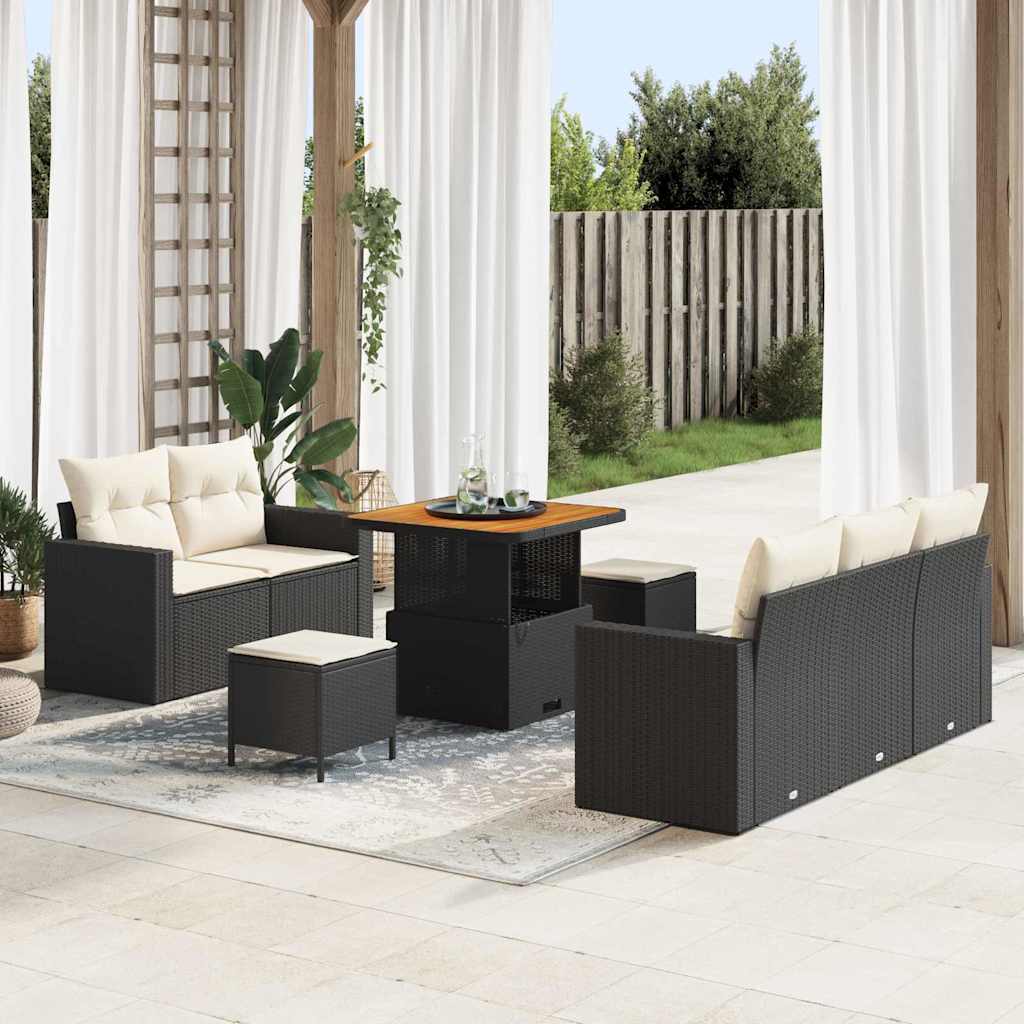 Tuin Sofa Set met kussen 8 pcs Zwart en Crème poly rattan is nu te koop bij PeponiXL, paradijselijk wonen!