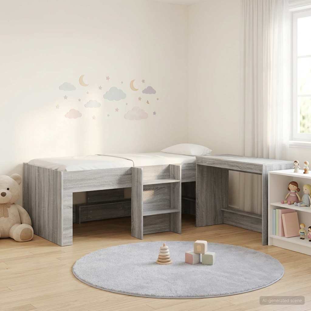 Hoge Bed Frame met Bureau voor Kinderen 2 st Grijs Sonoma is nu te koop bij PeponiXL, paradijselijk wonen!