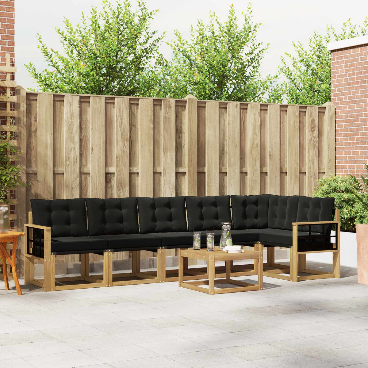 Buiten bankenset met kussen 7 pcs Wit en zwart is nu te koop bij PeponiXL, paradijselijk wonen!