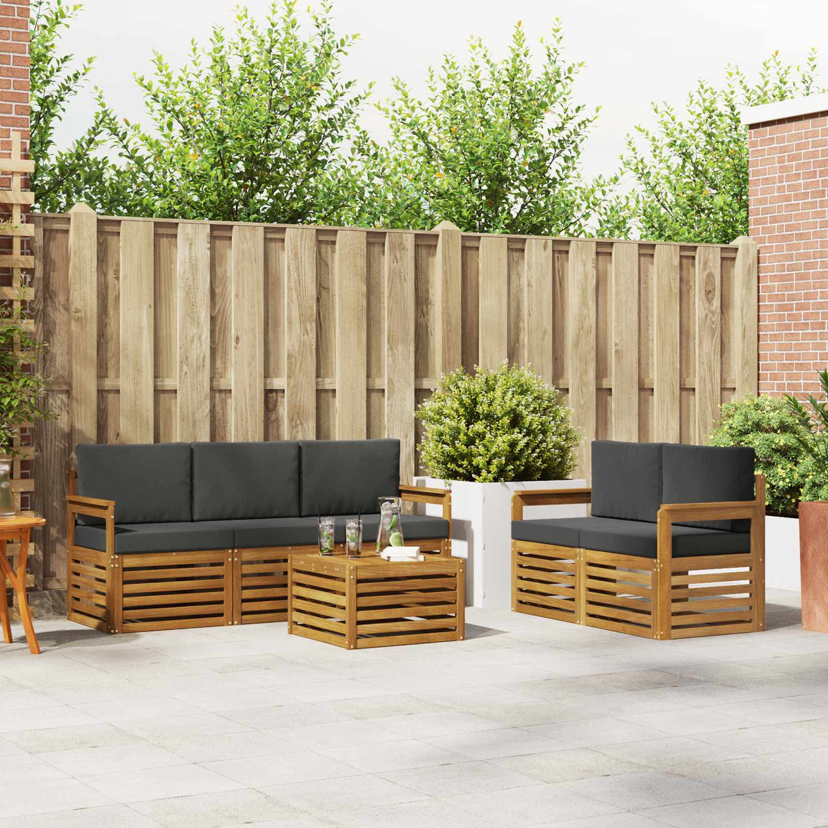 Sofa-Sets 6 pcs Natuurlijk en Antraciet Massief Acaciahout is nu te koop bij PeponiXL, paradijselijk wonen!