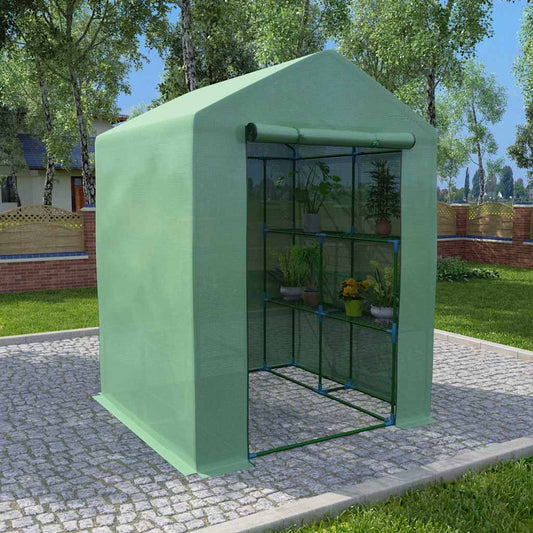 Tuinkas met schappen 143x143x195 cm staal is nu te koop bij PeponiXL, paradijselijk wonen!