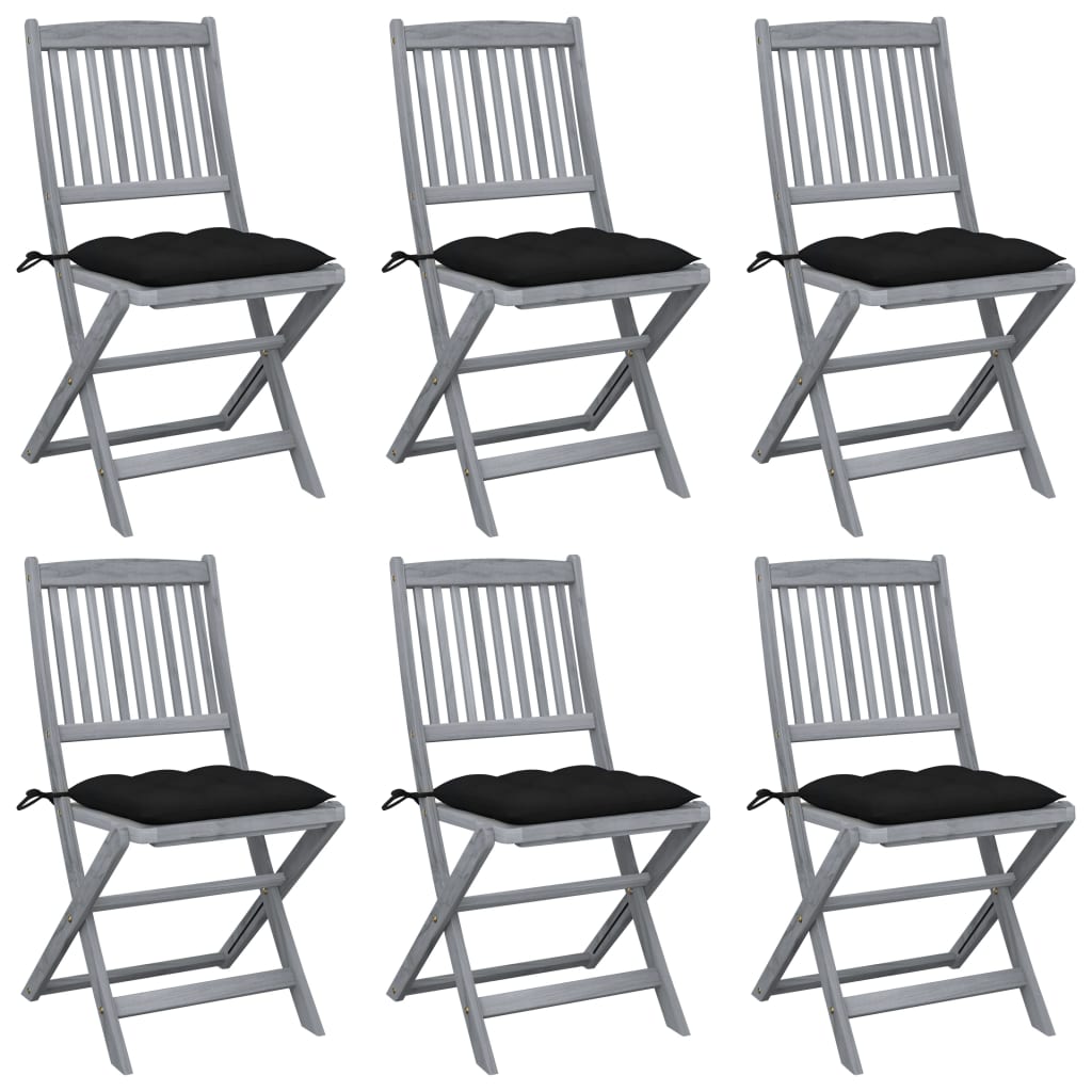 Tuinstoelen 6 st inklapbaar met kussens massief acaciahout is nu te koop bij PeponiXL, paradijselijk wonen!