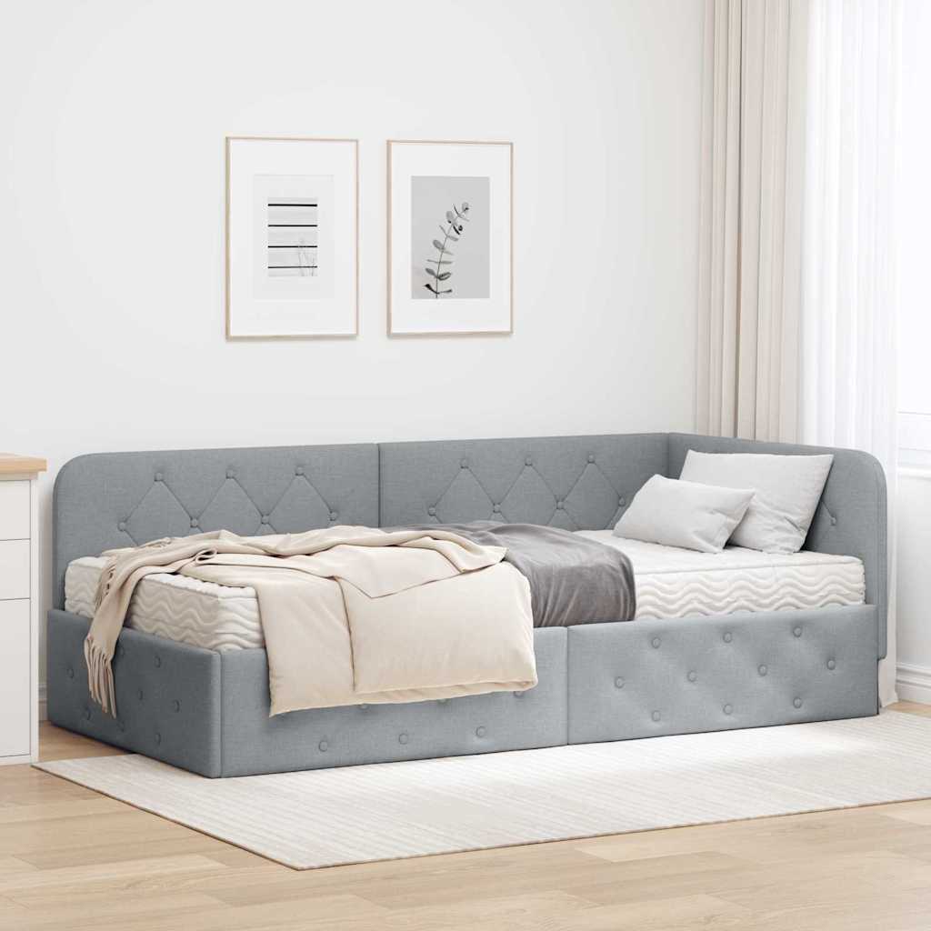 Hoekbedframe Lichtgrijs 90 x 190 cm Stof is nu te koop bij PeponiXL, paradijselijk wonen!