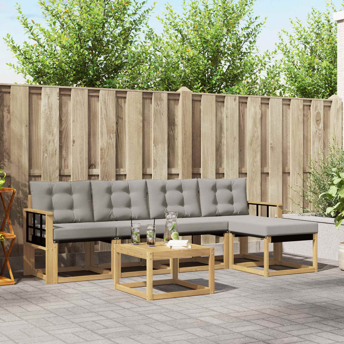 Buiten bankenset met kussen 6 pcs Wit en Lichtgrijs is nu te koop bij PeponiXL, paradijselijk wonen!