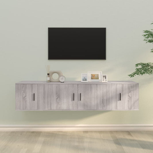 3-delige Tv-meubelset bewerkt hout grijs sonoma eikenkleurig is nu te koop bij PeponiXL, paradijselijk wonen!