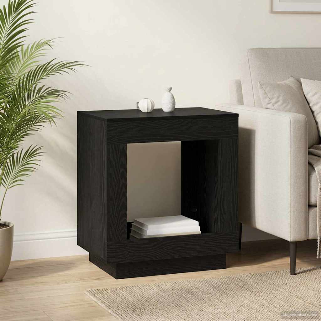 Bijzettafel Zwart eiken 60 x 40 x 65 cm Bewerkt hout is nu te koop bij PeponiXL, paradijselijk wonen!
