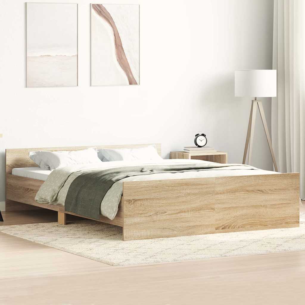 Bedframe met hoofd- en voeteneinde sonoma eikenkleur 140x190 cm is nu te koop bij PeponiXL, paradijselijk wonen!