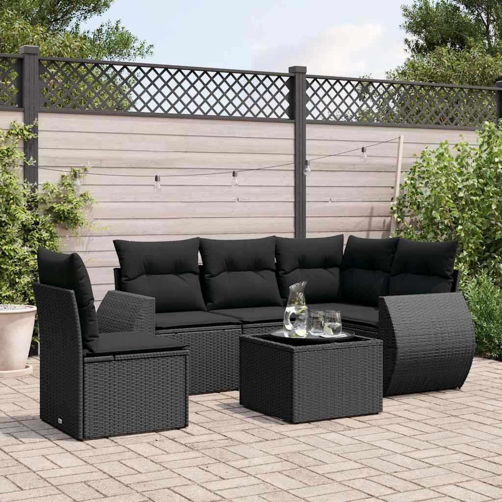 6-delige Loungeset met kussens poly rattan zwart is nu te koop bij PeponiXL, paradijselijk wonen!