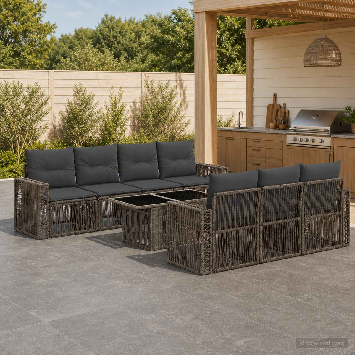 Tuinbankenset 8 st Grijs en Donkergrijs poly rattan is nu te koop bij PeponiXL, paradijselijk wonen!