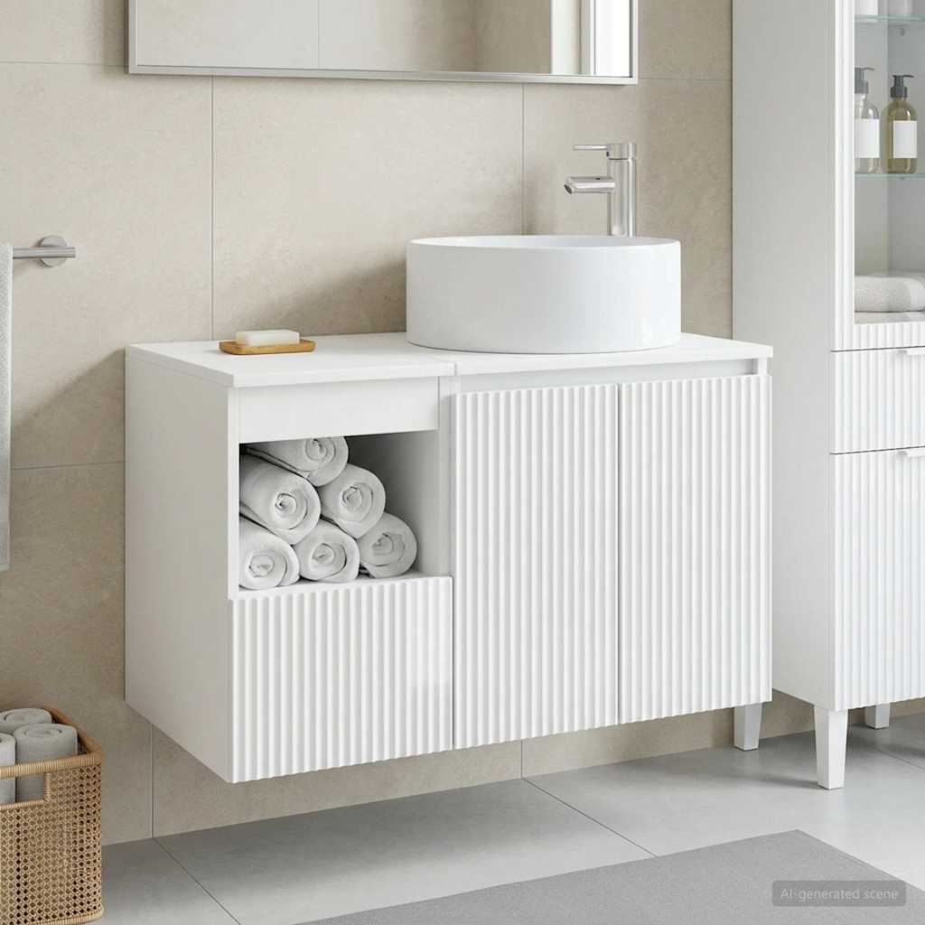 Badkamermeubelset 2 st Hoogglans Wit Bewerkt hout is nu te koop bij PeponiXL, paradijselijk wonen!