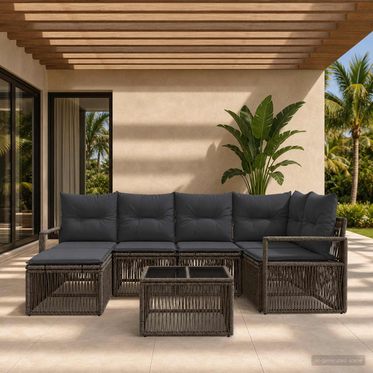 Tuinbankenset 7 pcs Grijs poly rattan is nu te koop bij PeponiXL, paradijselijk wonen!