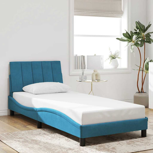 Bedframe zonder matras "Hanko" fluweel blauw 80x200 cm is nu te koop bij PeponiXL, paradijselijk wonen!