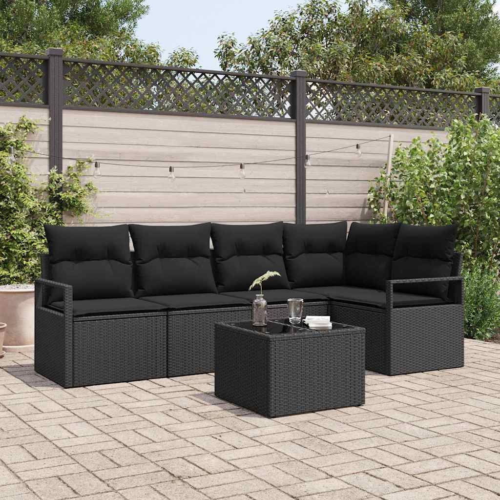 Bankstel met kussen 6 pcs Zwart poly rattan is nu te koop bij PeponiXL, paradijselijk wonen!