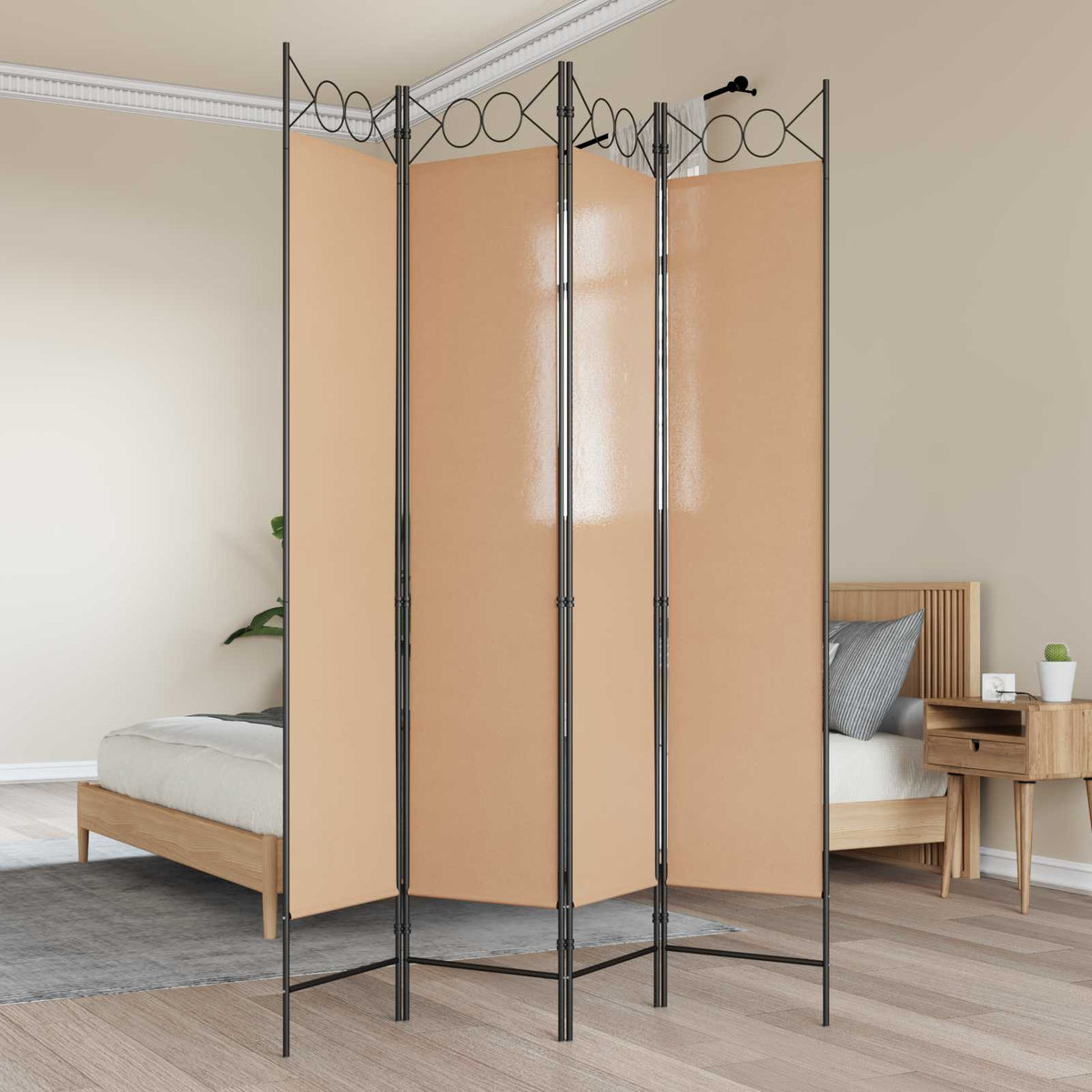 4-panelen roomdivider Beige 160 x 200 cm Stof is nu te koop bij PeponiXL, paradijselijk wonen!