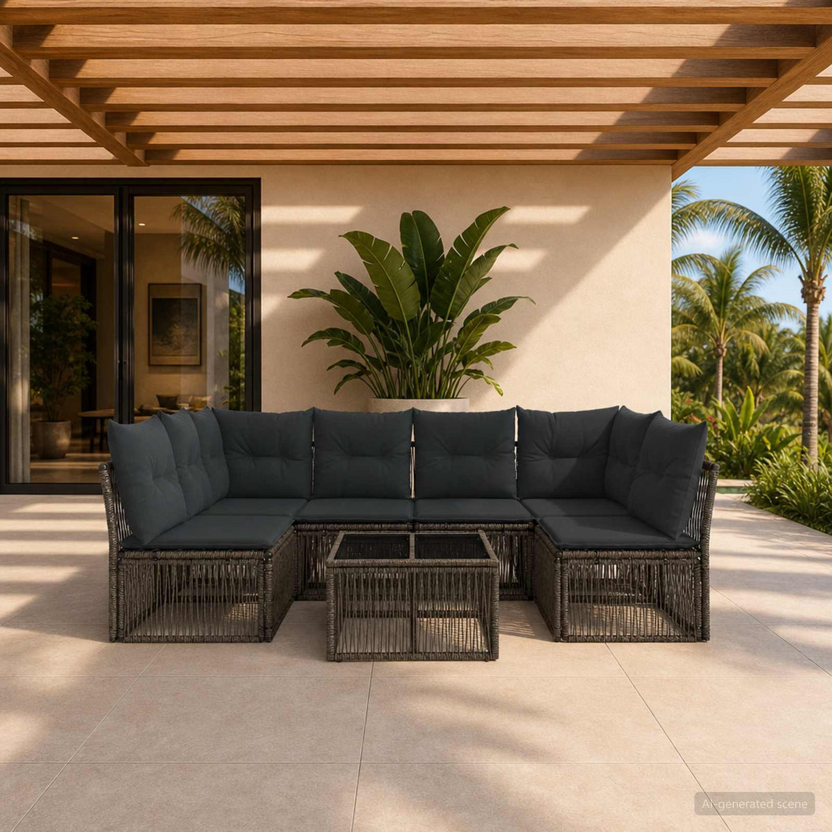 Tuinbankenset 7 pcs Grijs poly rattan is nu te koop bij PeponiXL, paradijselijk wonen!