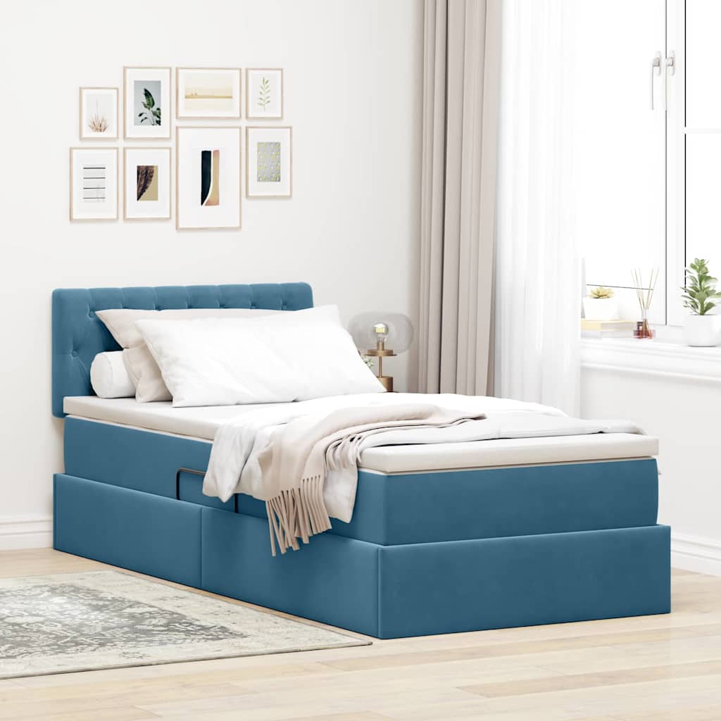 Opbergbed met LED met matras Donkerblauw 90 x 200 cm Fluweel is nu te koop bij PeponiXL, paradijselijk wonen!