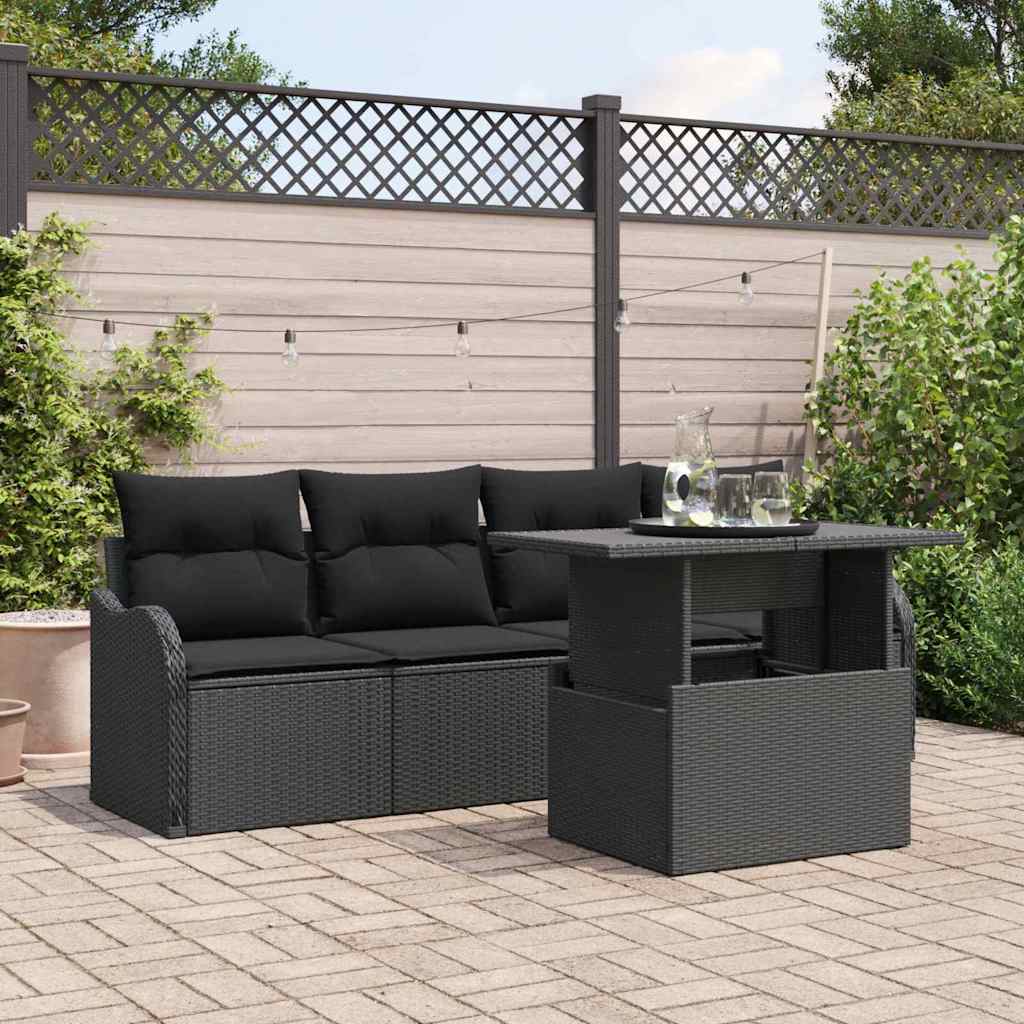Tuin Sofa Set met kussen 5 pcs Zwart Poly riet is nu te koop bij PeponiXL, paradijselijk wonen!