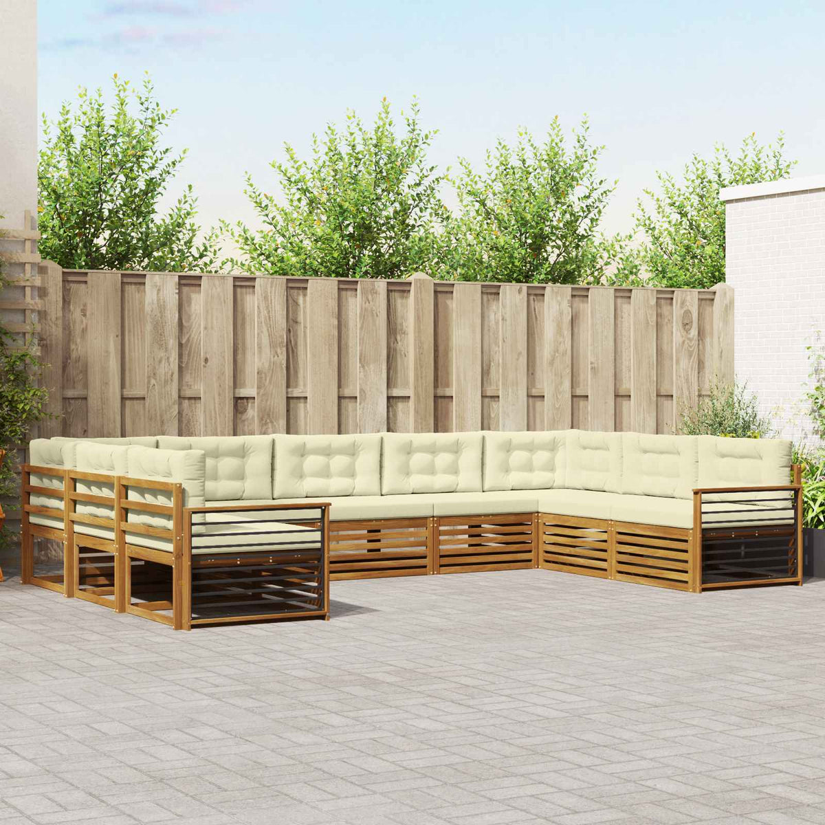 Buiten bankenset 9 pcs Natuurlijk en Crème Massief Acaciahout is nu te koop bij PeponiXL, paradijselijk wonen!