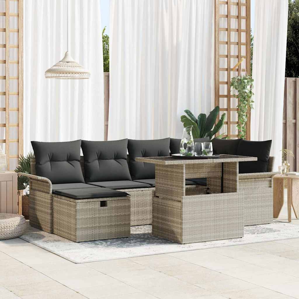 Tuin Sofa Set 7 st Lichtgrijs poly rattan is nu te koop bij PeponiXL, paradijselijk wonen!