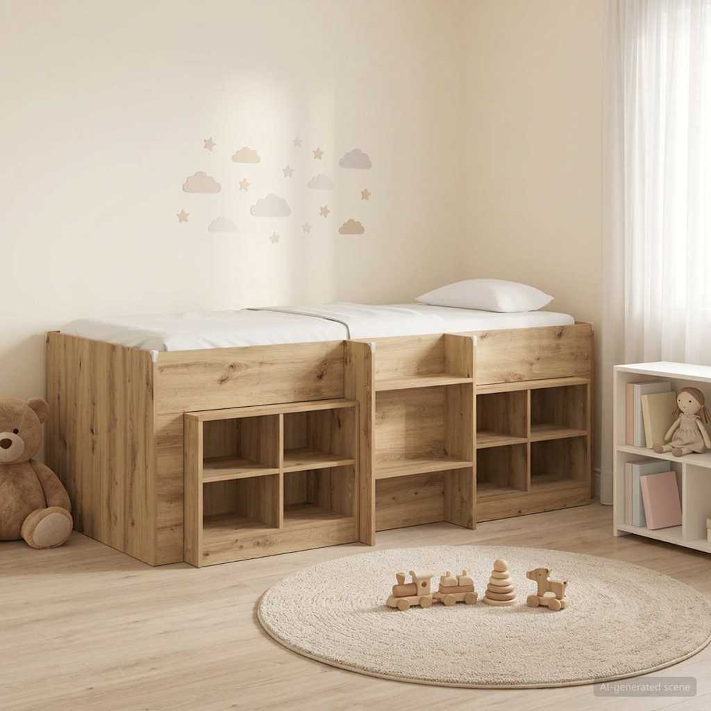 Loft Bed Frame met Kast 3 st Artisanaal eiken Bewerkt hout is nu te koop bij PeponiXL, paradijselijk wonen!