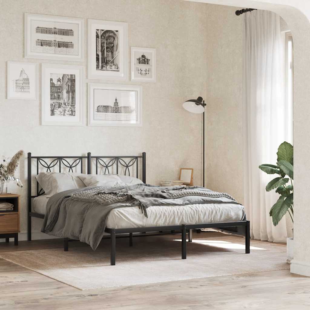 Bedframe met hoofdbord metaal zwart 135x190 cm is nu te koop bij PeponiXL, paradijselijk wonen!