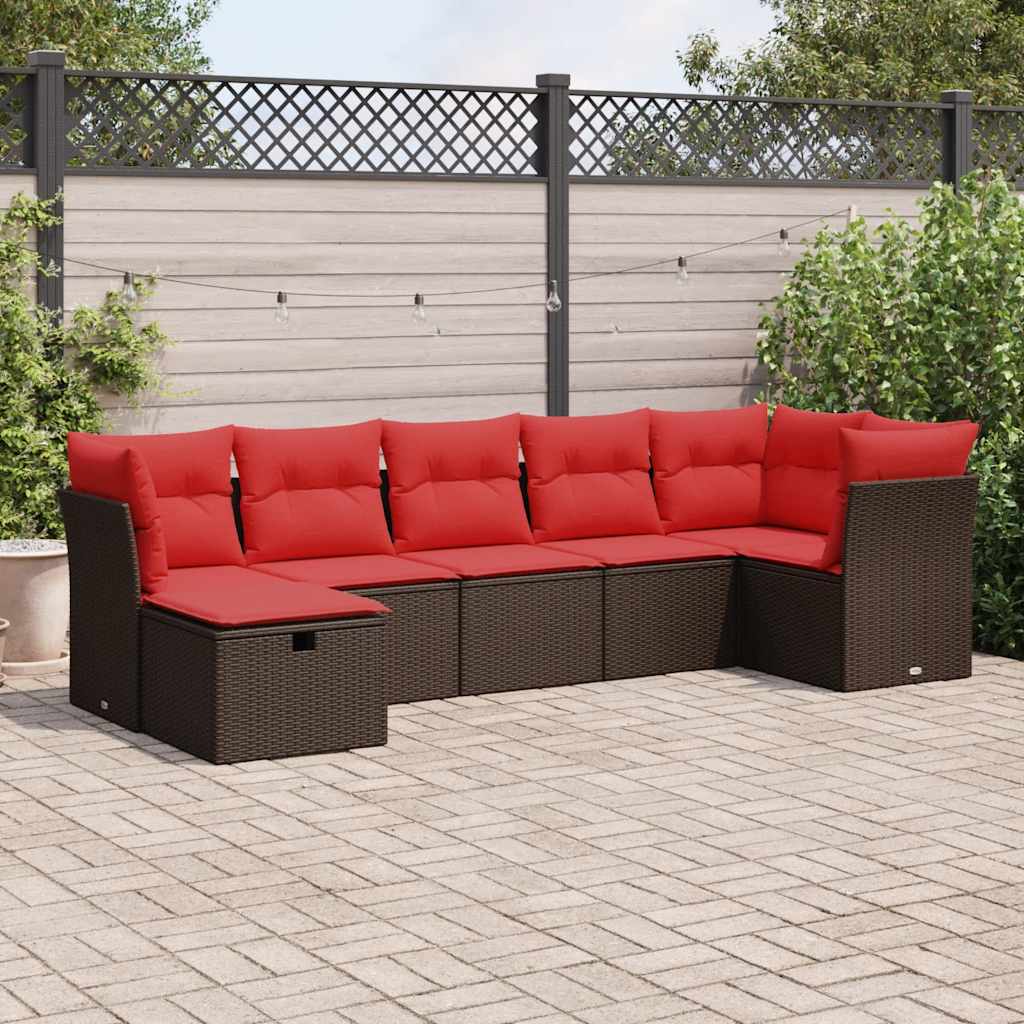 7-delige Loungeset met kussens poly rattan bruin is nu te koop bij PeponiXL, paradijselijk wonen!