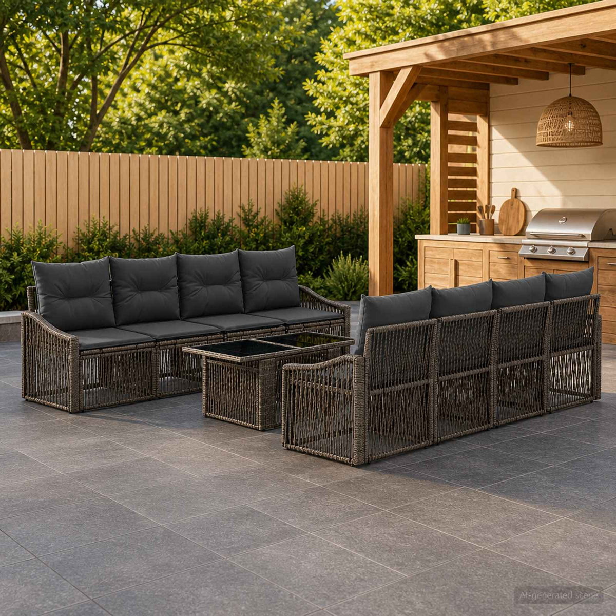 Tuinbankenset 9 st Grijs en Donkergrijs poly rattan is nu te koop bij PeponiXL, paradijselijk wonen!