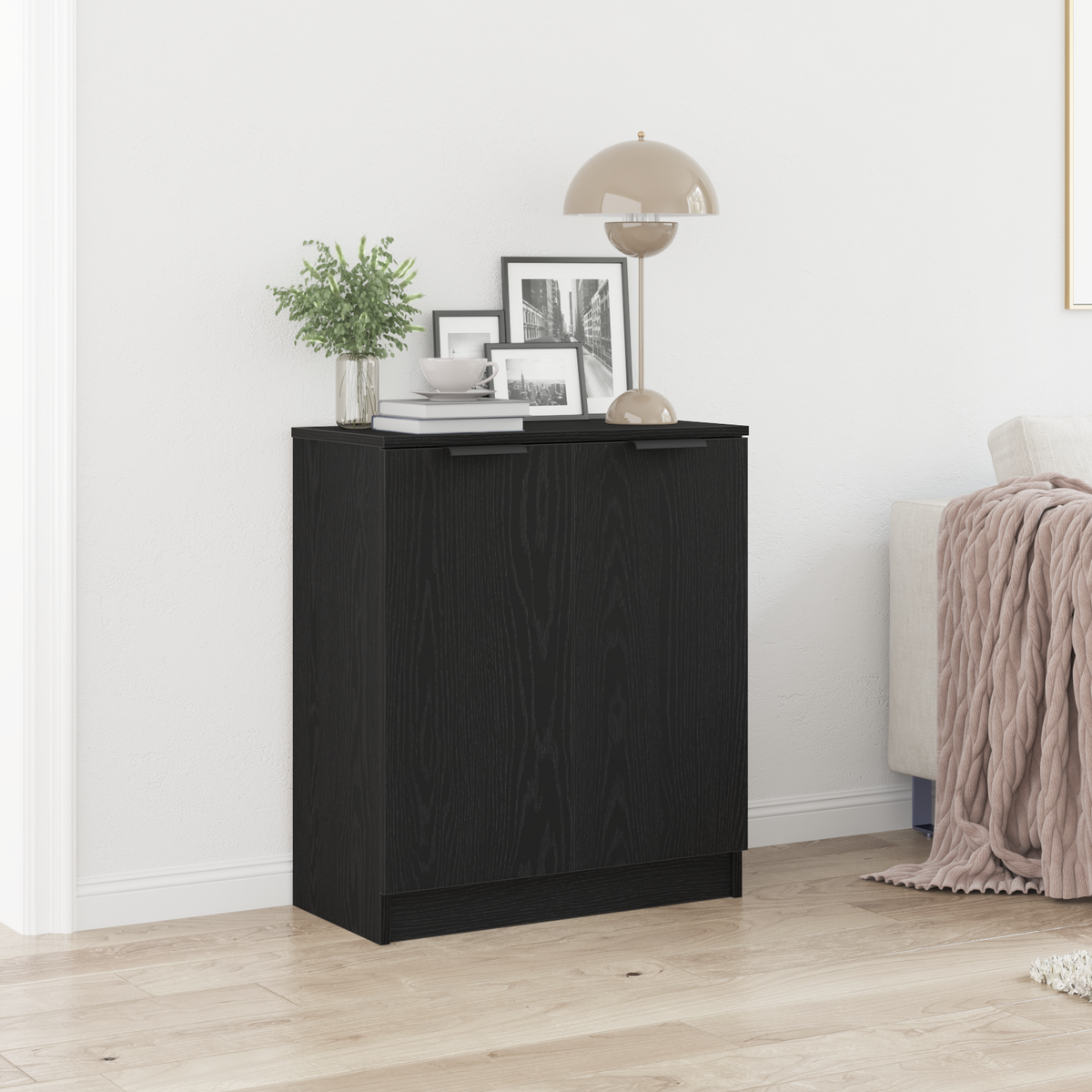 Dressoir Zwart Eiken 60 x 30 x 70 cm Bewerkt hout is nu te koop bij PeponiXL, paradijselijk wonen!