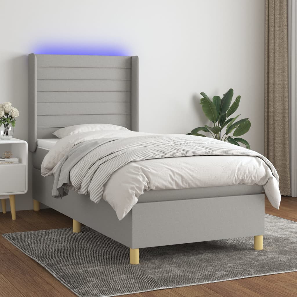 Boxspring met matras en LED stof lichtgrijs 100x200 cm is nu te koop bij PeponiXL, paradijselijk wonen!