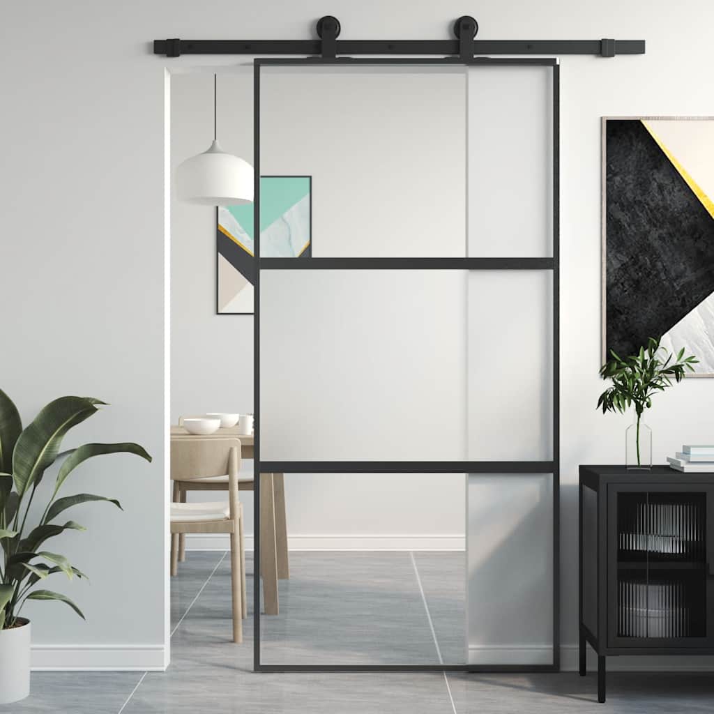 Schuifdeur 102,5x205 cm gehard glas en aluminium zwart is nu te koop bij PeponiXL, paradijselijk wonen!
