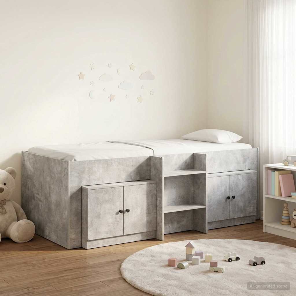 Loft Bed Frame met Kast met opslag 3 st Betongrijs Bewerkt hout is nu te koop bij PeponiXL, paradijselijk wonen!