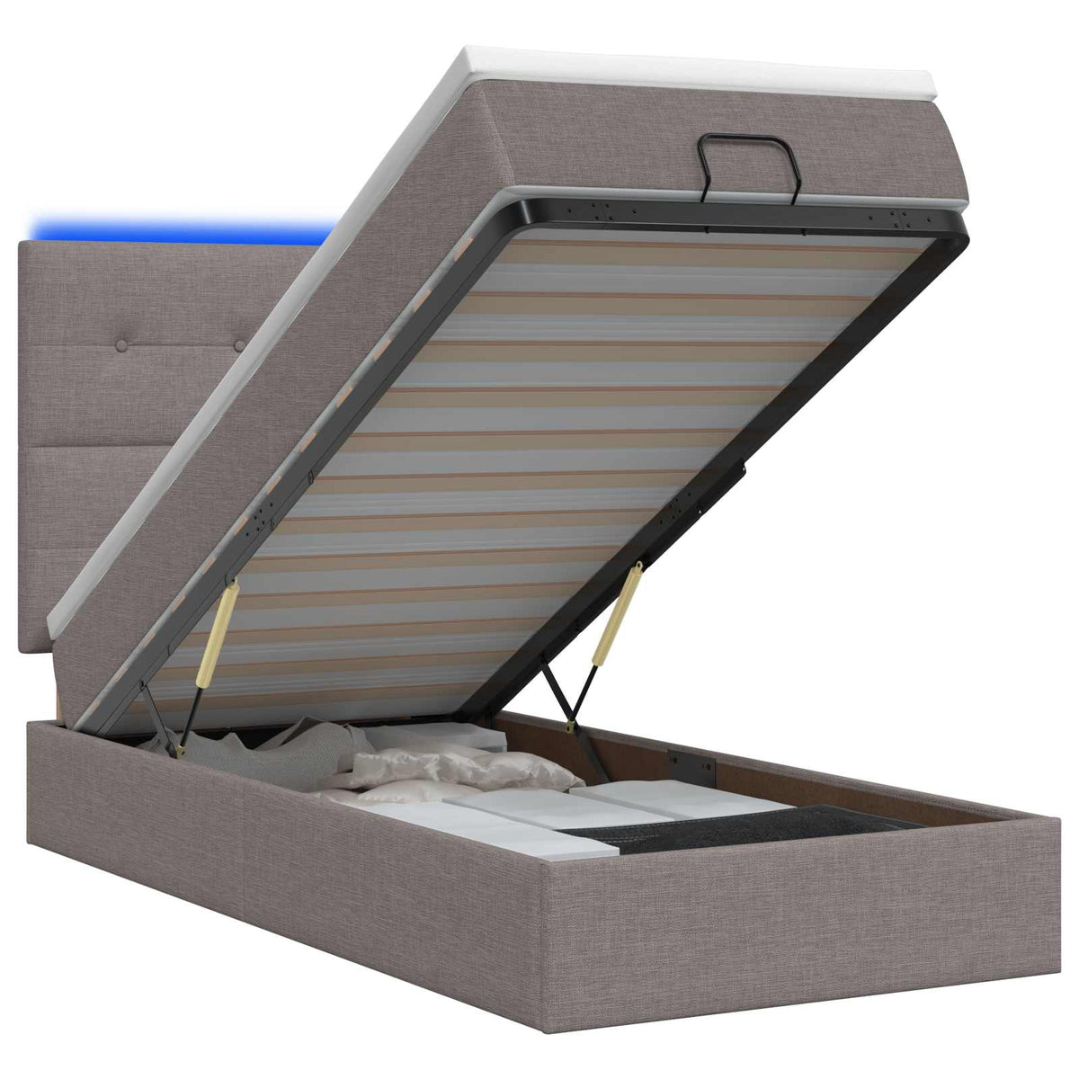Ottoman Bed met Matrassen en LED Taupe 80 x 200 cm Stof is nu te koop bij PeponiXL, paradijselijk wonen!