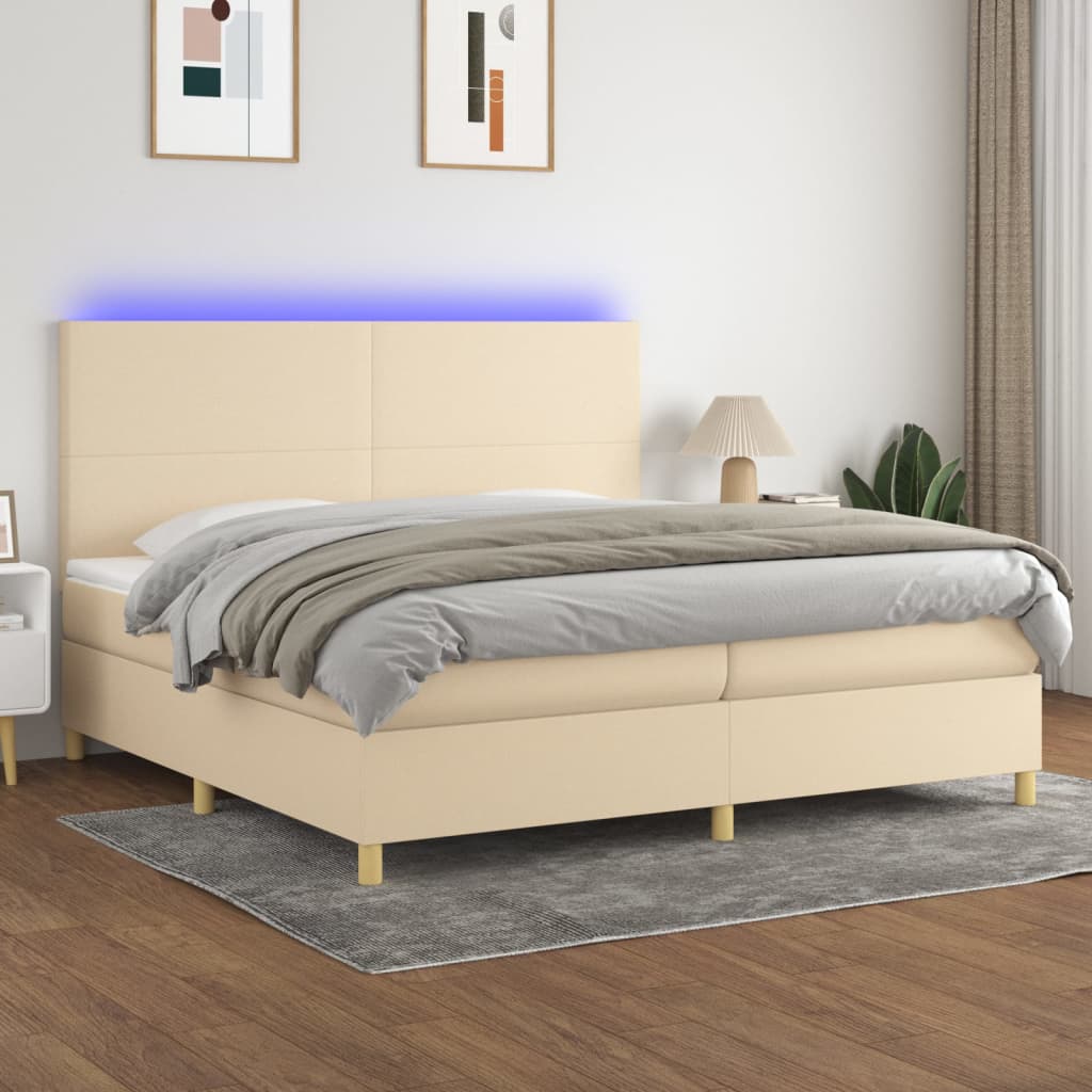 Boxspring met matras en LED stof crèmekleurig 200x200 cm is nu te koop bij PeponiXL, paradijselijk wonen!