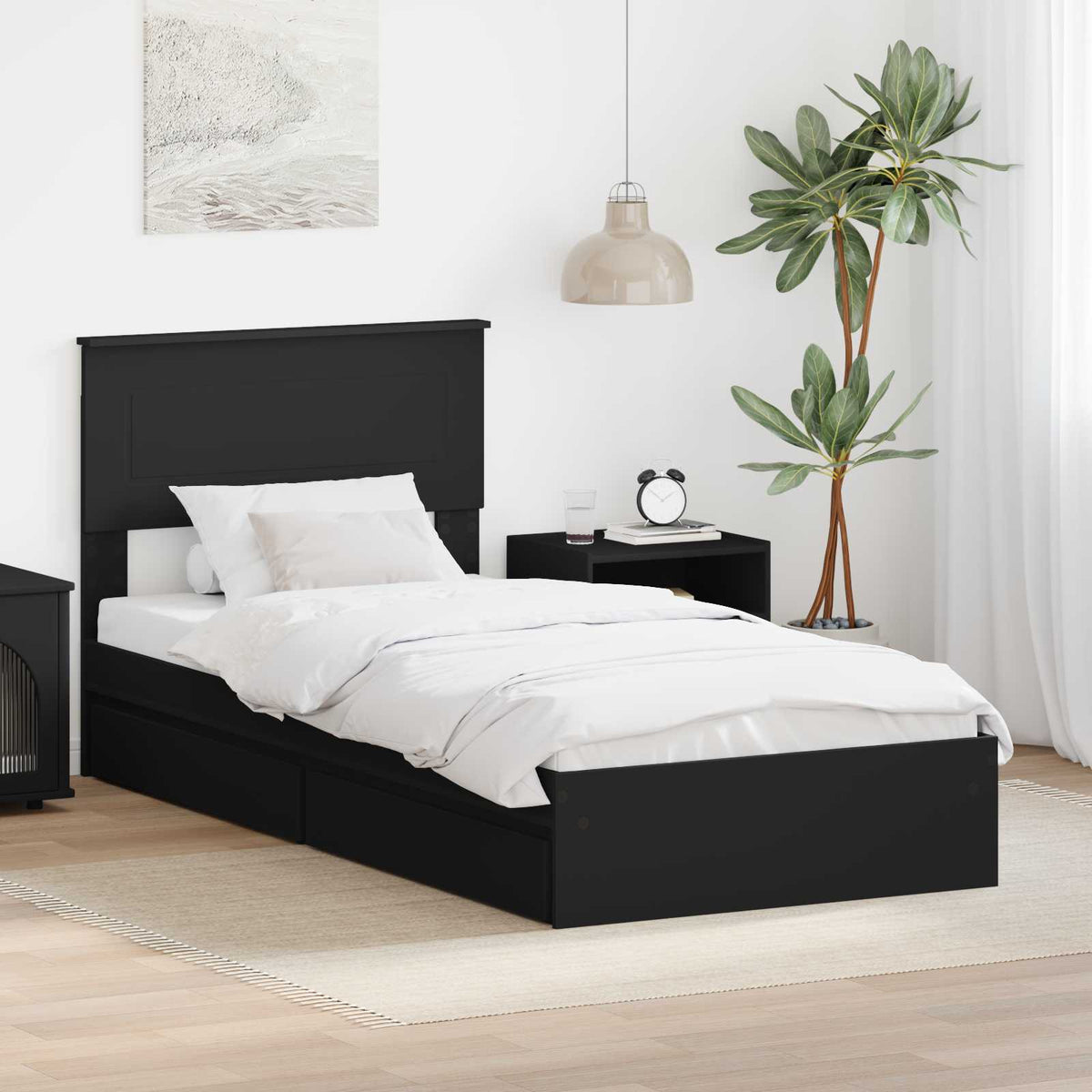 Opslag bed met hoofdeinde Zwart 90 x 190 cm Bewerkt hout is nu te koop bij PeponiXL, paradijselijk wonen!