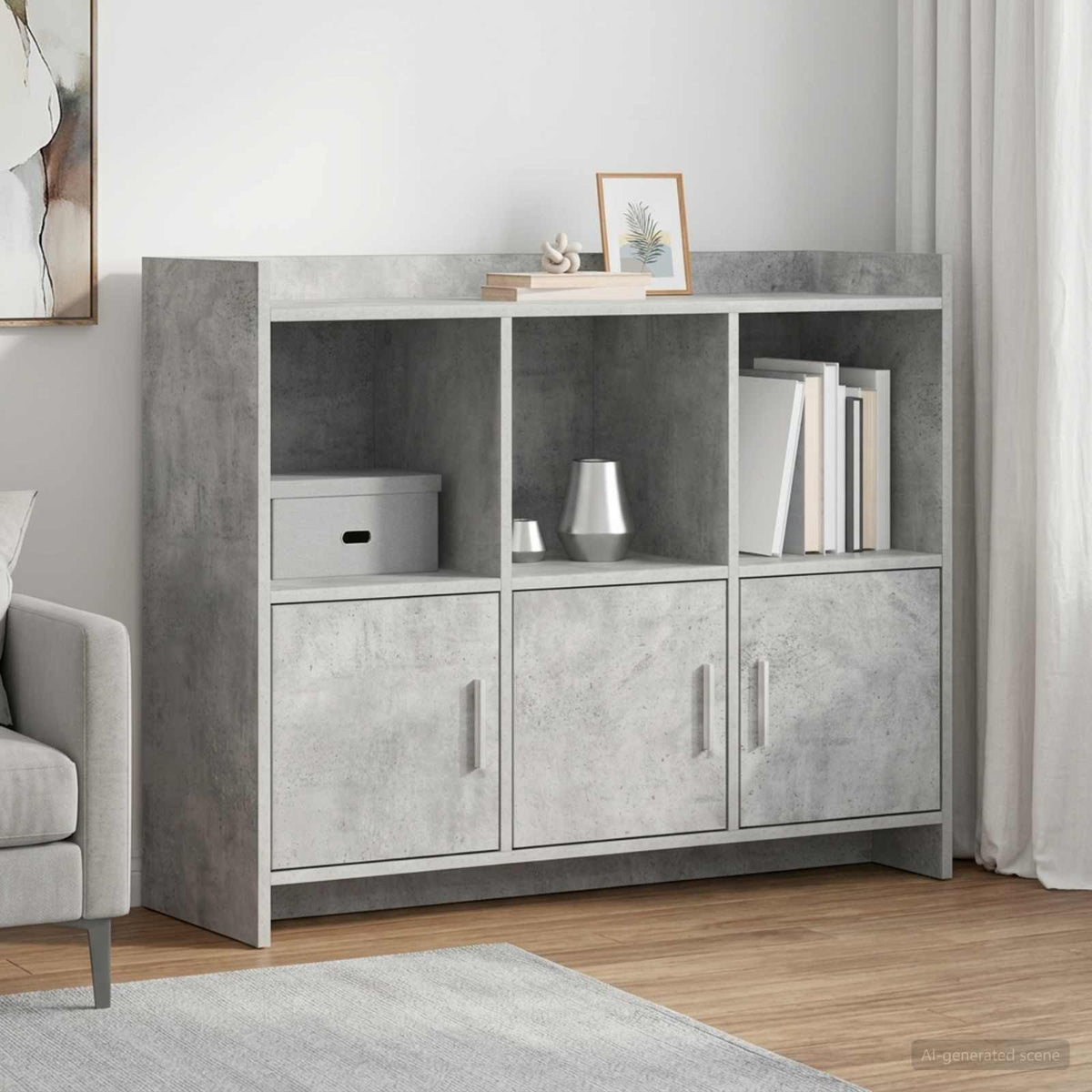 Dressoir Betongrijs 98,5 x 33 x 80 cm Bewerkt hout is nu te koop bij PeponiXL, paradijselijk wonen!