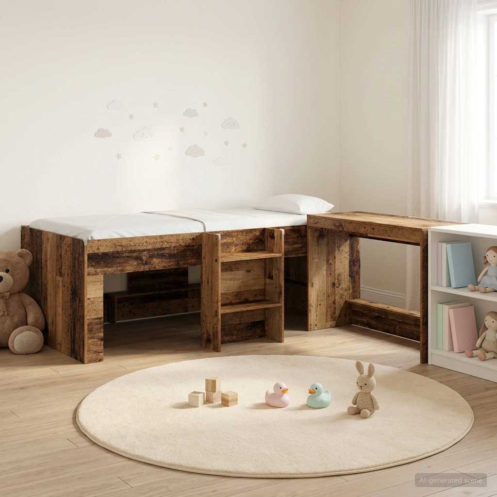 Hoge Bed Frame met Bureau voor Kinderen Oud hout 90 x 190 cm is nu te koop bij PeponiXL, paradijselijk wonen!