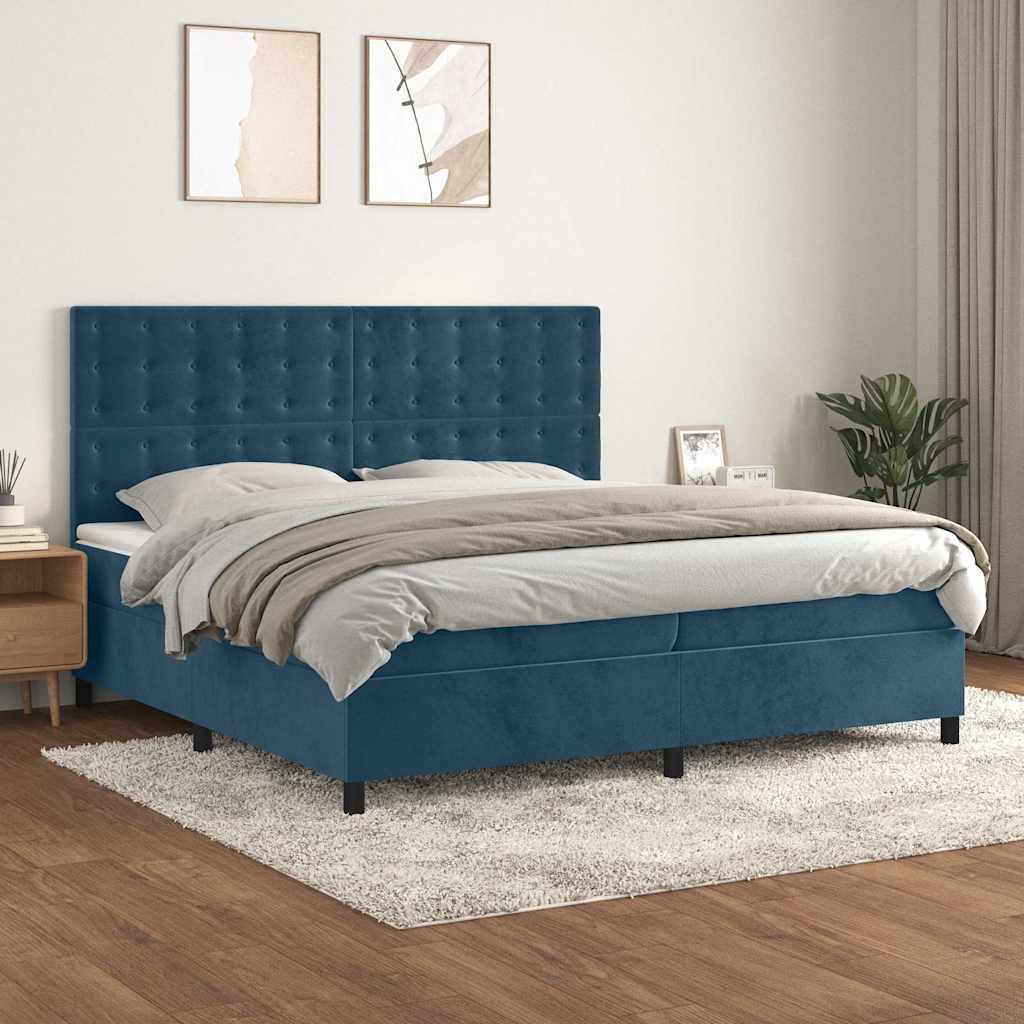 Boxspring met matras fluweel donkerblauw 200x200 cm is nu te koop bij PeponiXL, paradijselijk wonen!
