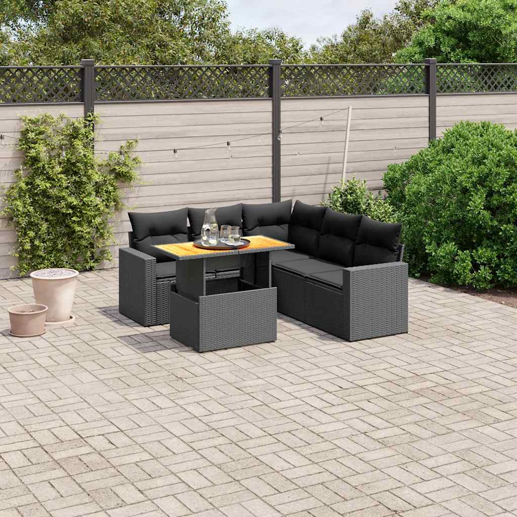 6-delige Loungeset met kussens poly rattan zwart is nu te koop bij PeponiXL, paradijselijk wonen!
