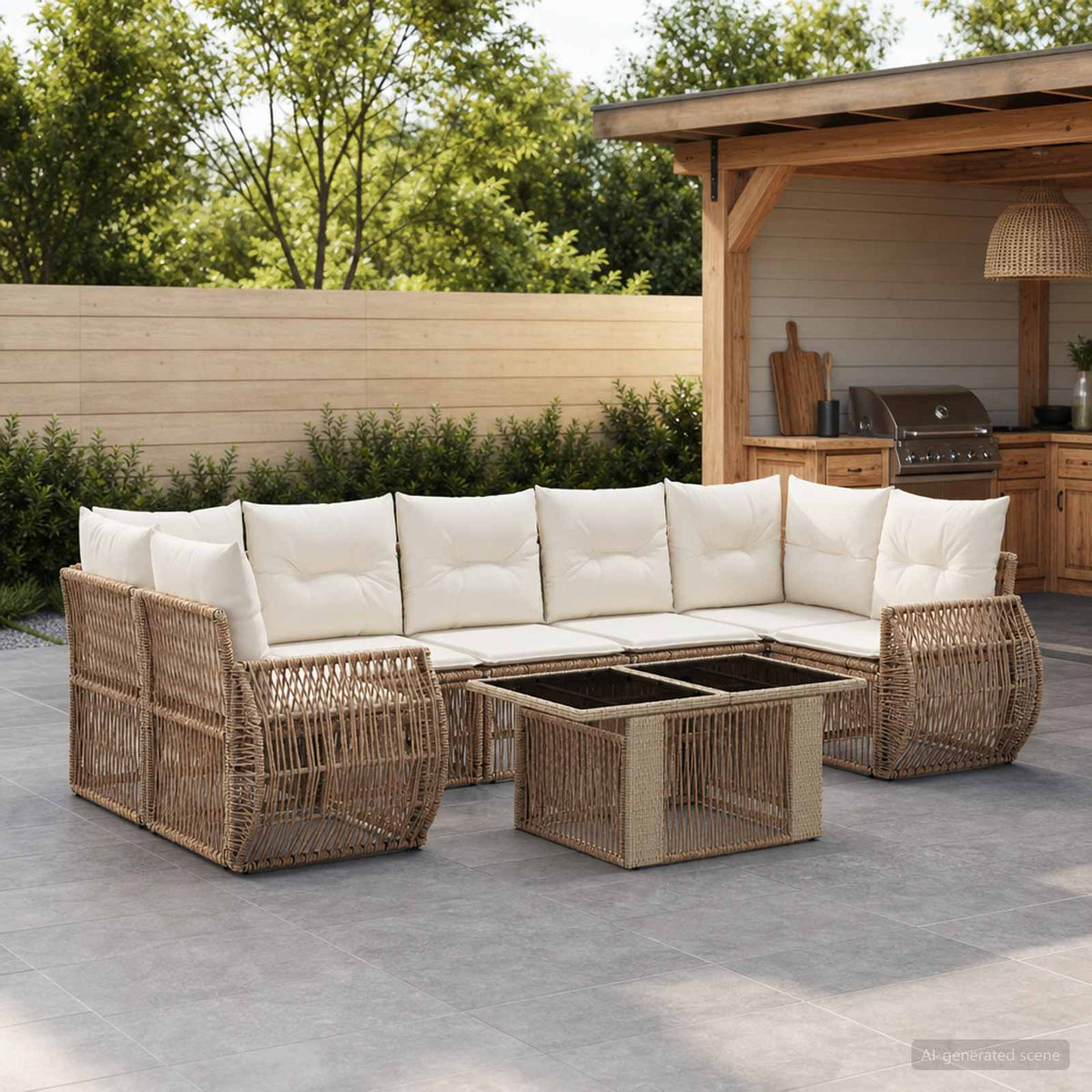 Tuinbankenset 8 st Beige en Crème Wit poly rattan is nu te koop bij PeponiXL, paradijselijk wonen!