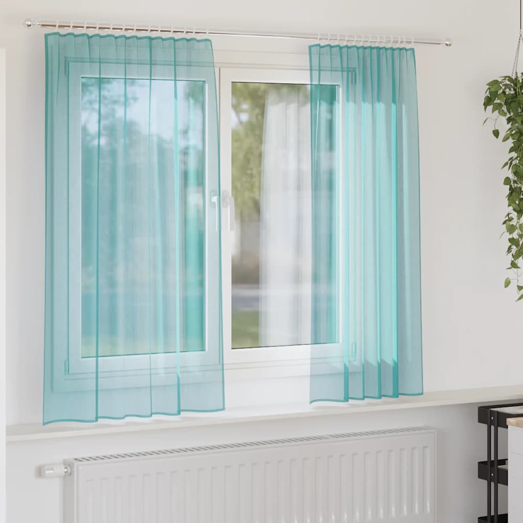 Gordijnen voile met roedezakken 2 st turkoois is nu te koop bij PeponiXL, paradijselijk wonen!