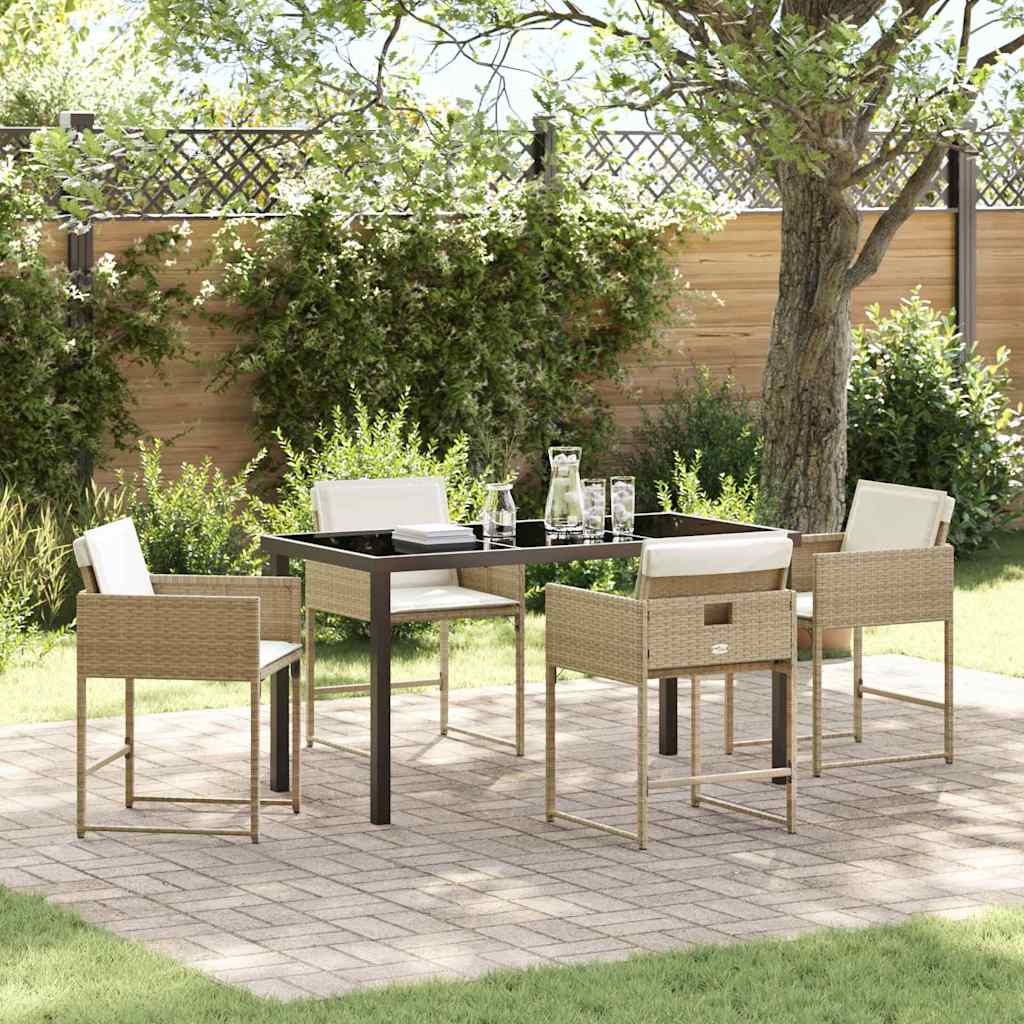 Tuin eettafelset met kussen 5 pcs Beige poly rattan is nu te koop bij PeponiXL, paradijselijk wonen!