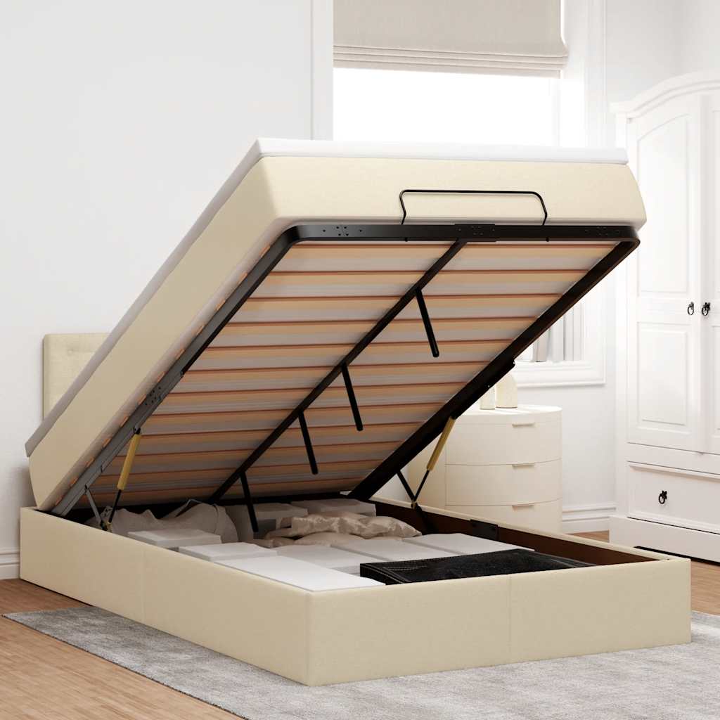 Ottoman bed met matras en LED's 120x200cm stof crèmekleurig is nu te koop bij PeponiXL, paradijselijk wonen!