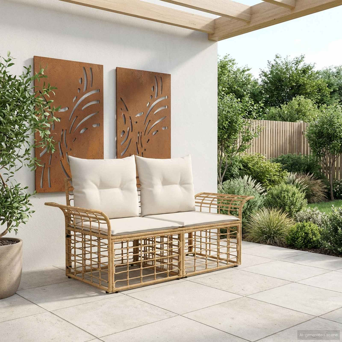 Buiten loveseat 2 pcs Natuurlijk en Crème Wit poly rattan is nu te koop bij PeponiXL, paradijselijk wonen!